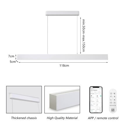 Brilagi - Світлодіодна підвісна люстра з регулюванням яскравості SLEEKLINE SMART LED/40W/230V 3000-6000K Wi-Fi Tuya білий + пульт дистанційного керування