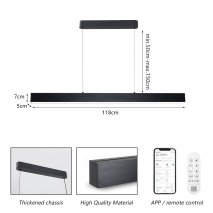 Brilagi - Світлодіодна підвісна люстра з регулюванням яскравості SLEEKLINE SMART LED/40W/230V 3000-6000K Wi-Fi Tuya чорний + пульт дистанційного керування