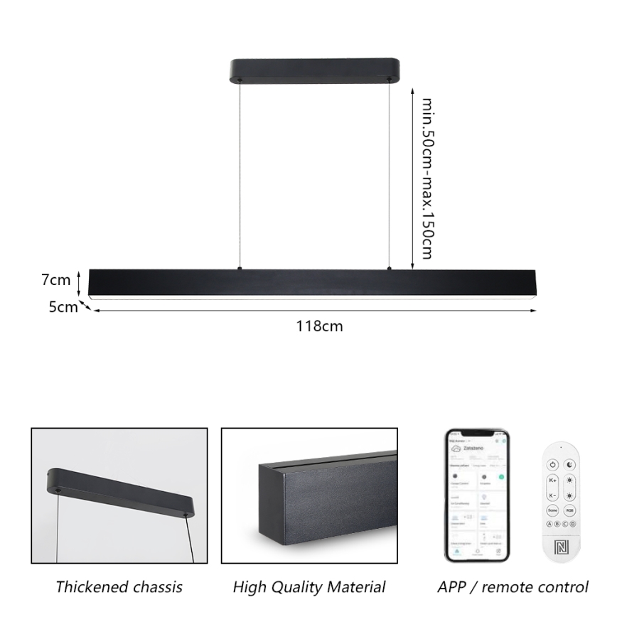 Brilagi - Світлодіодна підвісна люстра з регулюванням яскравості SLEEKLINE SMART LED/40W/230V 3000-6000K Wi-Fi Tuya чорний + пульт дистанційного керування
