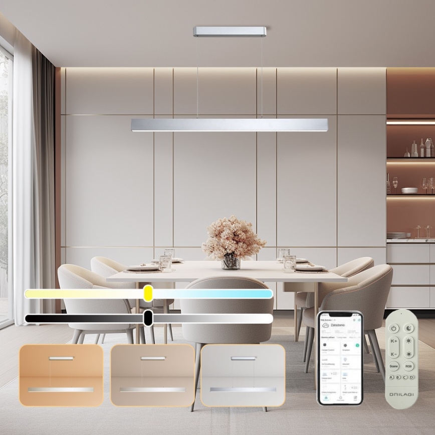 Brilagi - Світлодіодна підвісна люстра з регулюванням яскравості SLEEKLINE SMART LED/40W/230V 3000-6000K Wi-Fi Tuya сріблястий + пульт дистанційного керування