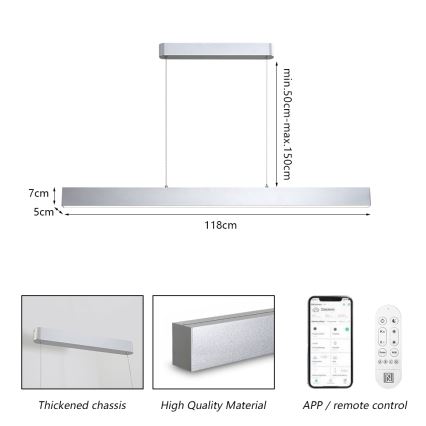 Brilagi - Світлодіодна підвісна люстра з регулюванням яскравості SLEEKLINE SMART LED/40W/230V 3000-6000K Wi-Fi Tuya сріблястий + пульт дистанційного керування