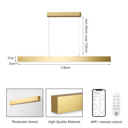 Brilagi - Світлодіодна підвісна люстра з регулюванням яскравості SLEEKLINE SMART LED/40W/230V 3000-6000K Wi-Fi Tuya золотистий + пульт дистанційного керування