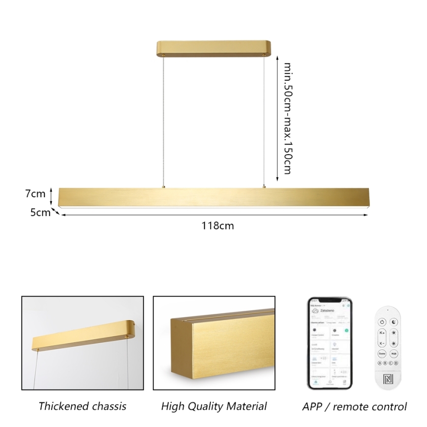 Brilagi - Світлодіодна підвісна люстра з регулюванням яскравості SLEEKLINE SMART LED/40W/230V 3000-6000K Wi-Fi Tuya золотистий + пульт дистанційного керування