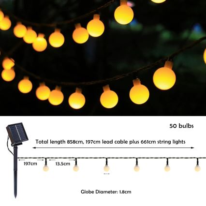 Brilagi - LED На сонячній батареї декоративна гірлянда BUBBLE 50xLED/8 функцій 7м IP65 теплий білий 600 mAh