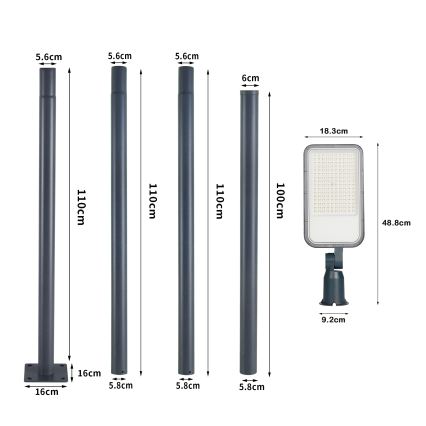 Brilagi - уличный светодиодный фонарь с опорой высотой 4 м и шарнирным креплением URBANLIGHT LED/100W/230V антрацит IP65