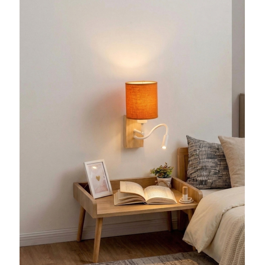 Brilagi - LED гибкий настенный светильник NUBILA WOOD 1xE27/25W/230V + LED/3W дуб/белый/оранжевый