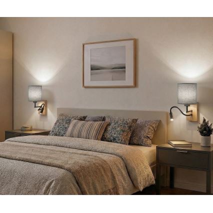 Brilagi - LED гибкий настенный светильник NUBILA WOOD 1xE27/25W/230V + LED/3W дуб/белый/светло-серый