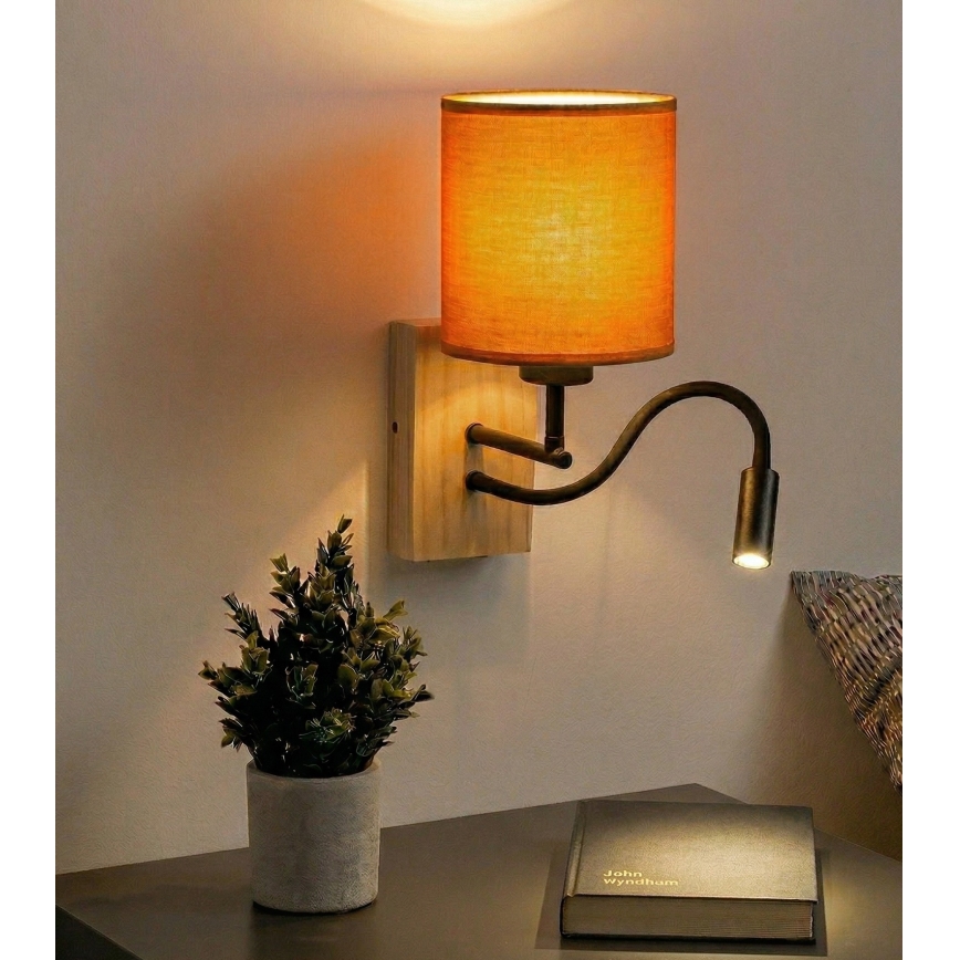 BRILAGI - гибкий LED настенный светильник NUBILA WOOD 1xE27/25W/230V + LED/3W дуб/чёрный/оранжевый