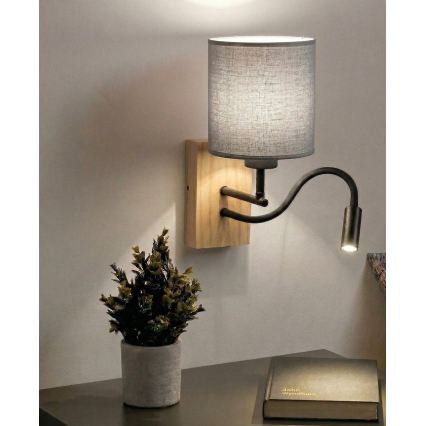 Brilagi - LED гибкий настенный светильник NUBILA WOOD 1xE27/25W/230V + LED/3W дуб/черный/светло-серый