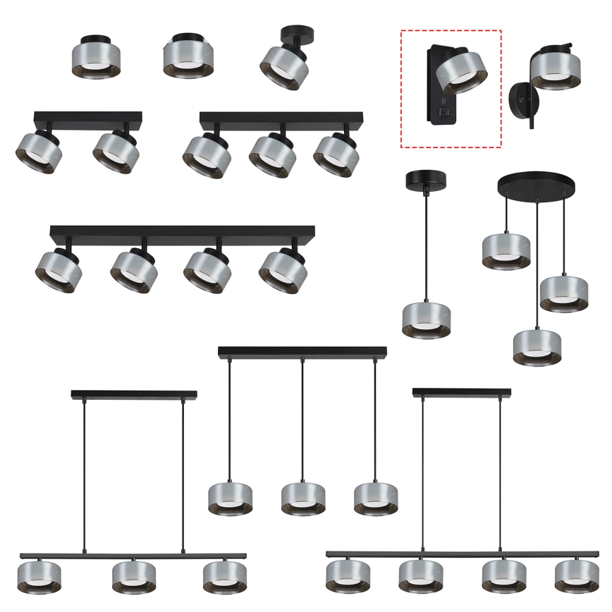 Brilagi - LED Настенный светильник с USB-портом AURA LUX, 1×GX53/30 Вт/230 В, чёрный/дымчатый