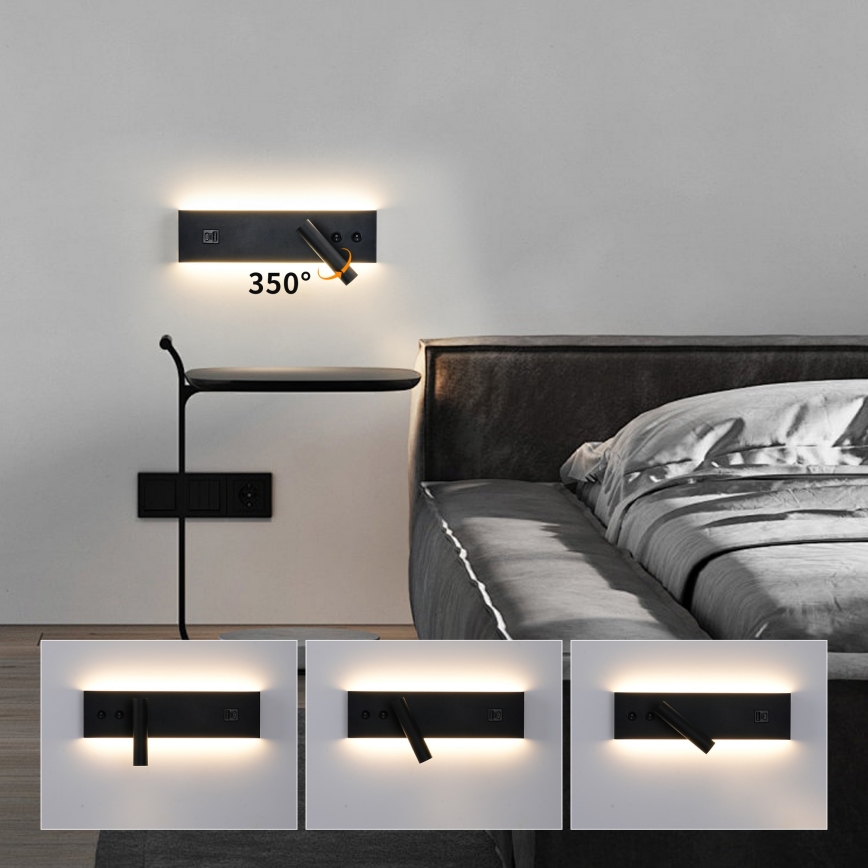 Brilagi - настенный точечный светодиодный светильник с USB-портом NOCTIS LED/3W/230V + LED/9W чёрный