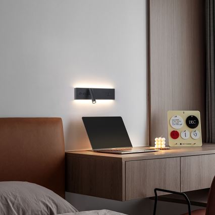 Brilagi - настенный точечный светодиодный светильник с USB-портом NOCTIS LED/3W/230V + LED/9W чёрный