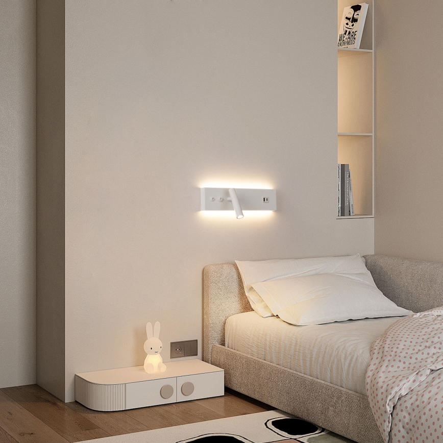 Brilagi - LED настенный точечный светильник с USB-портом NOCTIS LED/3Вт/230В + LED/9Вт белый