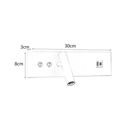 Brilagi - LED настенный точечный светильник с USB-портом NOCTIS LED/3Вт/230В + LED/9Вт белый