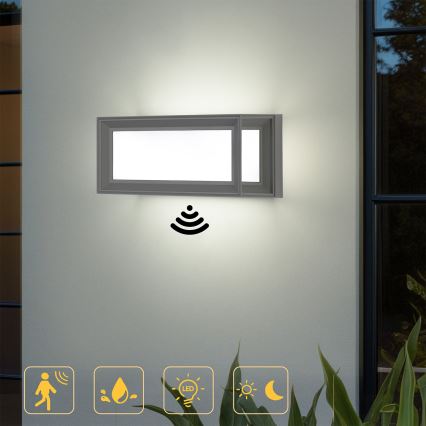 Brilagi - Светодиодный наружный настенный светильник с датчиком PARKER LED/12W/230V серый IP44