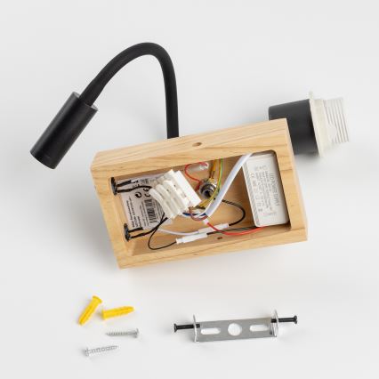 Brilagi - LED гнучкий настінний світильник NUBILA WOOD 1xE27/25W/230V + LED/3W дуб/чорний/світло-сірий