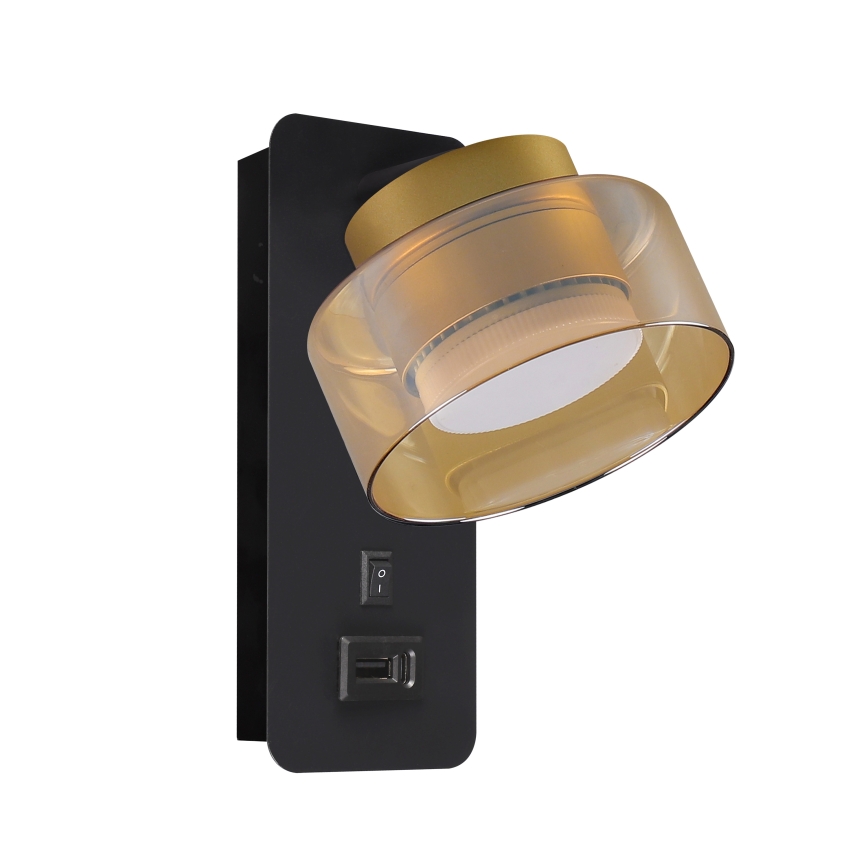 Brilagi - LED Настінний світильник із USB-портом AURA LUX 1xGX53/30W/230V чорна/золота