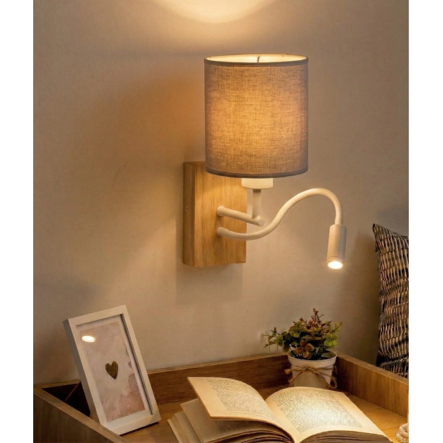 Brilagi - LED гнучкий настінний світильник NUBILA WOOD 1xE27/25W/230V + LED/3W дуб/білий/світло-сірий