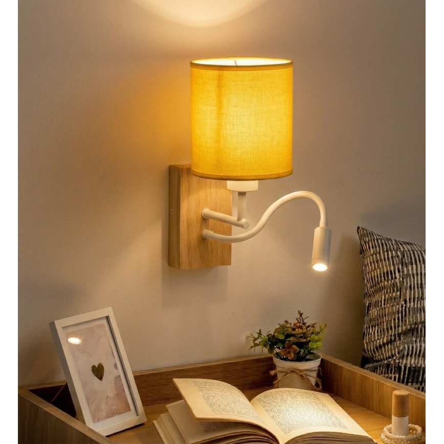 Brilagi - LED гнучкий настінний світильник NUBILA WOOD 1xE27/25W/230V + LED/3W дуб/білий/жовтий