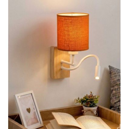 Brilagi - LED гнучкий настінний світильник NUBILA WOOD 1xE27/25W/230V + LED/3W дуб/білий/помаранчевий
