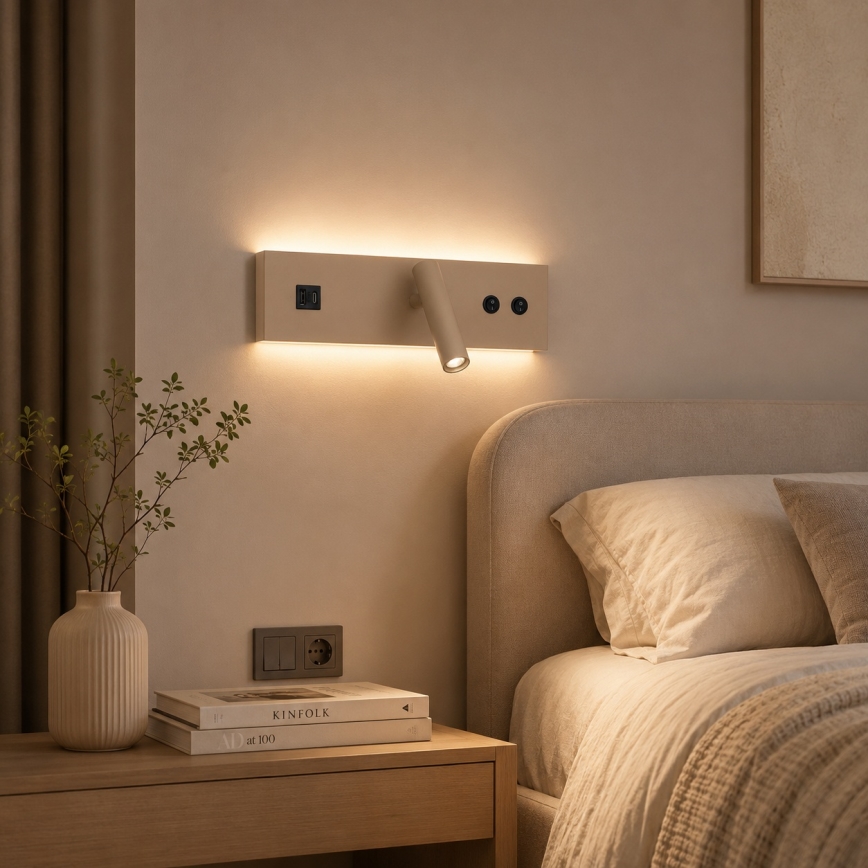 Brilagi - LED настінний точковий світильник з USB-портом NOCTIS LED/3W/230V + LED/9W бежевий