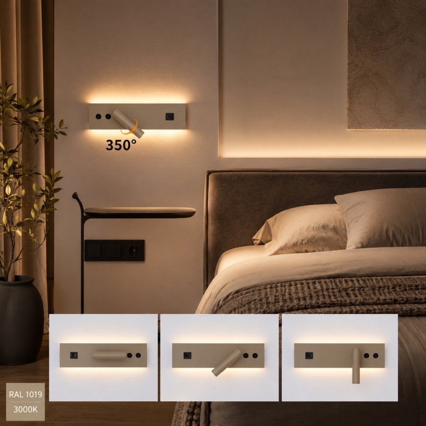 Brilagi - LED настінний точковий світильник з USB-портом NOCTIS LED/3W/230V + LED/9W бежевий