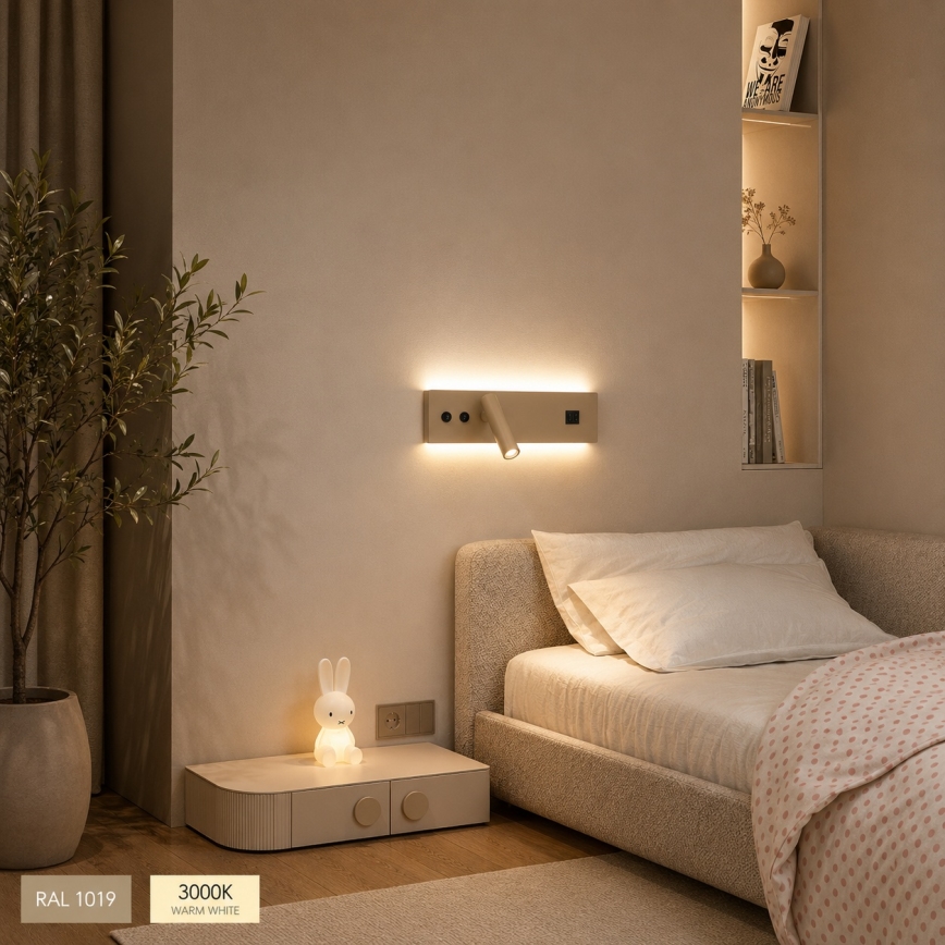Brilagi - LED настінний точковий світильник з USB-портом NOCTIS LED/3W/230V + LED/9W бежевий
