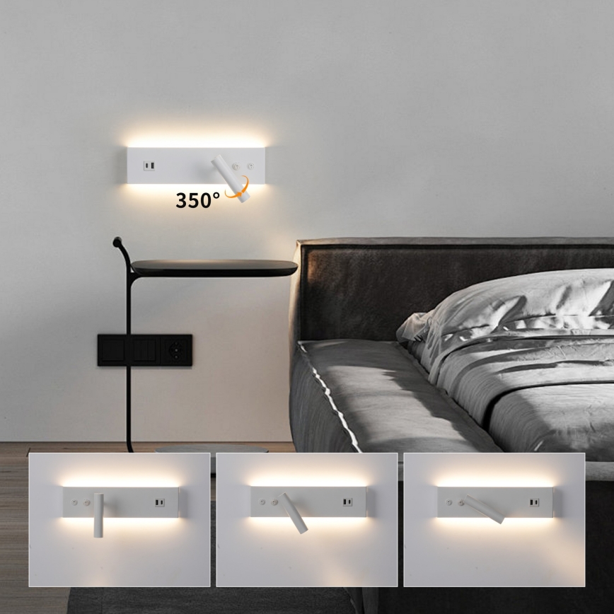 Brilagi - настінний точковий світильник LED з USB-портом NOCTIS LED/3W/230V + LED/9W білий