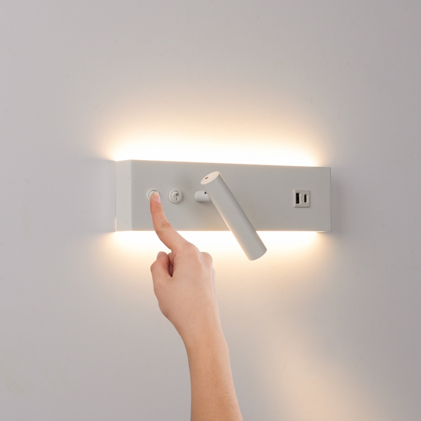 Brilagi - настінний точковий світильник LED з USB-портом NOCTIS LED/3W/230V + LED/9W білий