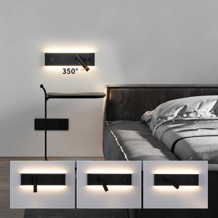 Brilagi - LED настінний точковий світильник з USB‑портом NOCTIS LED/3W/230V + LED/9W чорний