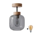 BRILAGI - LED Накладна люстра RETRO GLASS 1xE27/60W/230V діам. 14 см дуб/димчасто-сірий