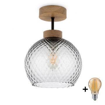 BRILAGI - LED Накладна люстра RETRO GLASS 1xE27/60W/230V діаметр 18 см дуб/димчасто-сірий