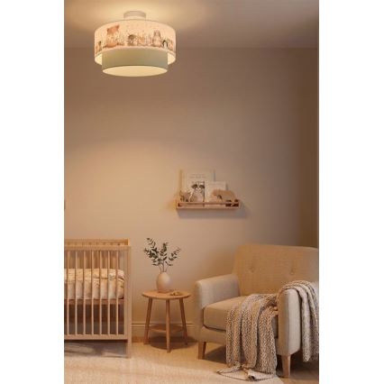 Brilagi - LED детская накладная люстра BOBO 1xE27/10W/230V диаметр 40 см белая/зелёная/с рисунком животных