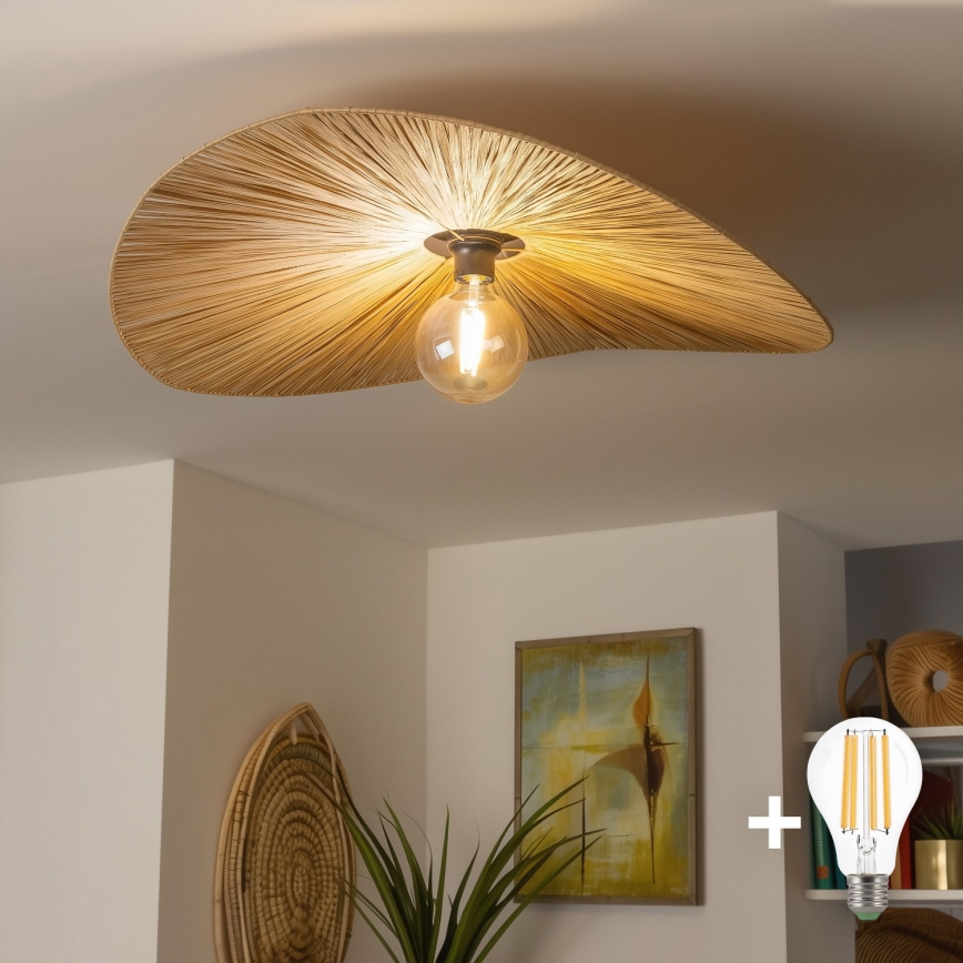 Brilagi - LED-накладная люстра CERIA BOHO 1xE27/40W/230V диам. 80 см рафия/дуб