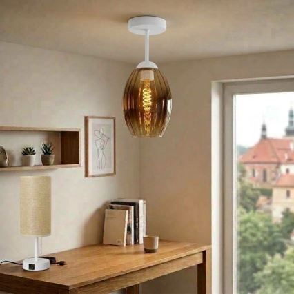 BRILAGI - Светодиодная накладная люстра RETRO GLASS 1xE27/60W/230V диаметр 17 см белый/дымчато-бежевый