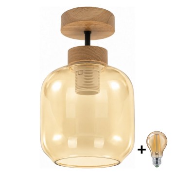 BRILAGI - LED накладной потолочный светильник RETRO GLASS 1xE27/60W/230V Ø 14 см дуб/дымчато-бежевый