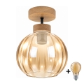 BRILAGI - LED накладной потолочный светильник RETRO GLASS 1xE27/60W/230V Ø 18 см дуб/дымчато-бежевый