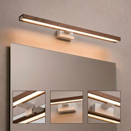 Brilagi - LED-освещение для зеркала в ванную WOODY MIRROR 3-в-1, 15 Вт/230 В, 80 см, IP44, белый/дуб вишня
