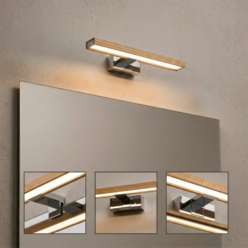 Brilagi - LED-подсветка зеркала для ванной WOODY MIRROR 3в1 LED/8W/230V 40 см IP44 глянцевый хром/дуб
