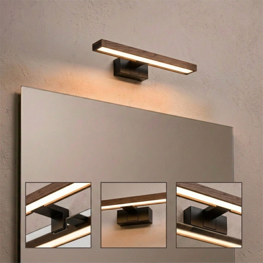 Brilagi - LED освітлення дзеркала для ванної 3 в 1 WOODY MIRROR LED/8W/230V 40 cm IP44 чорний/дуб горіх