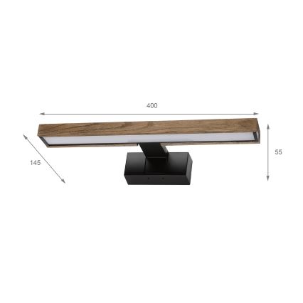 Brilagi - LED освітлення дзеркала для ванної 3 в 1 WOODY MIRROR LED/8W/230V 40 cm IP44 чорний/дуб горіх