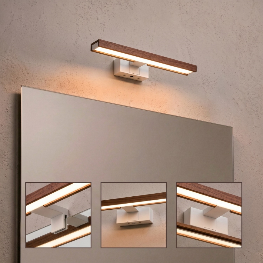 Brilagi - LED-освітлення дзеркала для ванної 3-в-1 WOODY MIRROR LED/8W/230V 40 cm IP44 білий/дуб-черешня