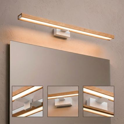 Brilagi - LED-підсвітка дзеркала для ванної 3-в-1 WOODY MIRROR LED/15W/230V 80 cm IP44 білий/дуб