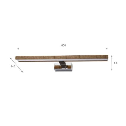 BRILAGI - LED-освітлення дзеркала для ванної 3в1 WOODY MIRROR LED/12W/230V 60 см IP44 глянцевий хром/дуб-горіх