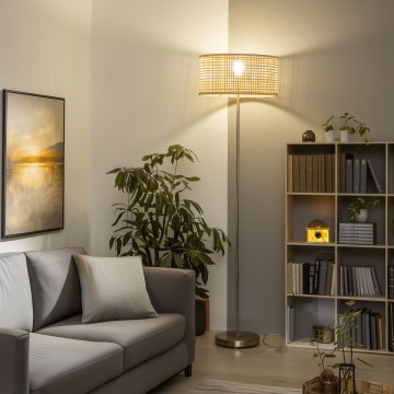 Brilagi - LED-підлогова лампа CERIA 1xE27/40W/230V діаметр 40 см бамбук/матовий хром