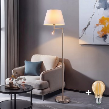 BRILAGI - LED підлогова лампа CERIA 1xE27/60 Вт/230 В + LED/2,1 Вт Ø 30 см матовий хром/білий