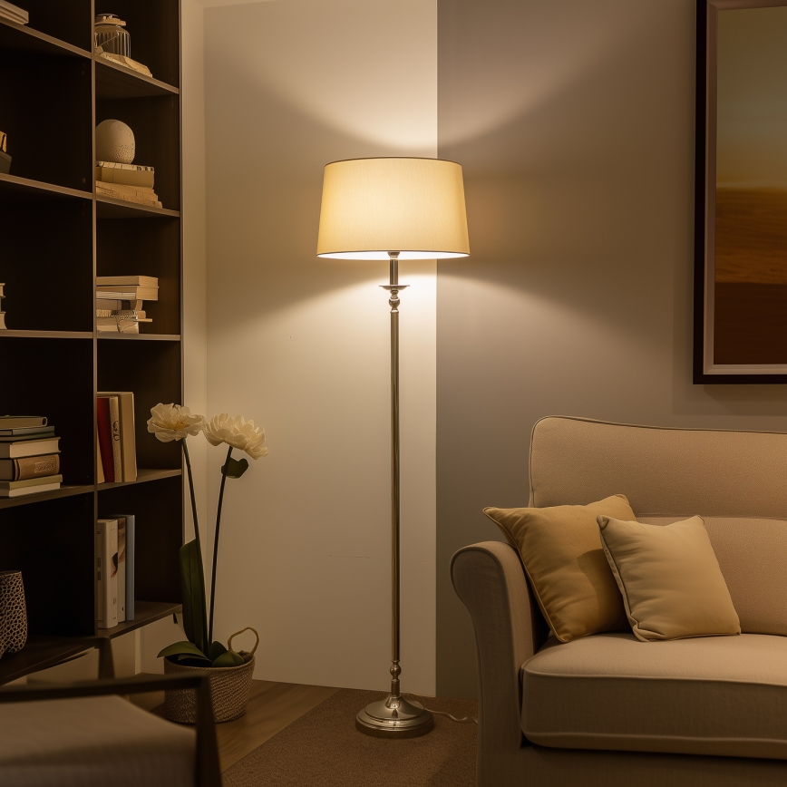 Brilagi - LED підлогова лампа CERIA 1xE27/60W/230V діаметр 45 см глянцевий хром/бежевий