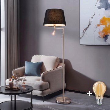 BRILAGI - LED підлогова лампа CERIA 1xE27/60W/230V + LED/2,1W діам. 30 см матовий хром/чорний