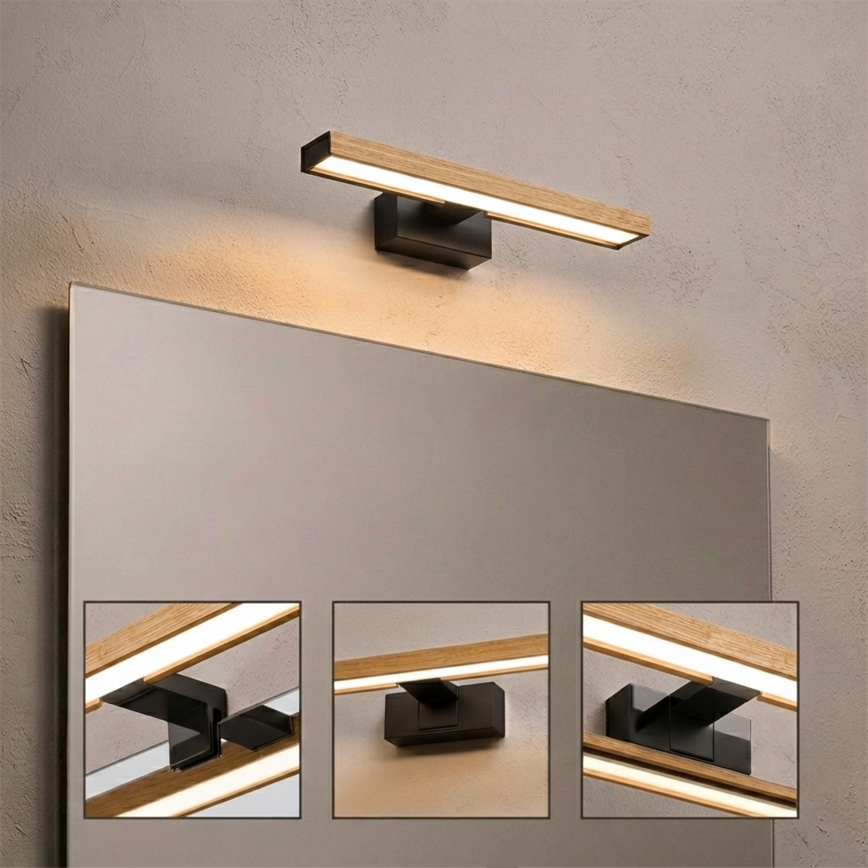 Brilagi - LED-підсвітка дзеркала для ванної 3-в-1 WOODY MIRROR LED/8W/230V IP44 чорний/дуб