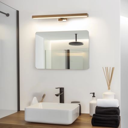 Brilagi - LED Підсвітка для дзеркала для ванної WOODY MIRROR LED/12W/230V 60 см IP44 дуб волоський горіх/глянцевий хром